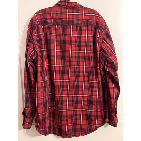 GH Bass Red Plaid LS Button Up Shirt Heavy Flannel Cotton Sz XL Gorpcore Work - Picture 3 of 6